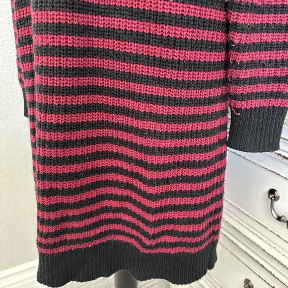 Hot Topic Long Cardigan Sweater, Red, Black, Striped Emo Size Medium Button Down - Picture 10 of 14